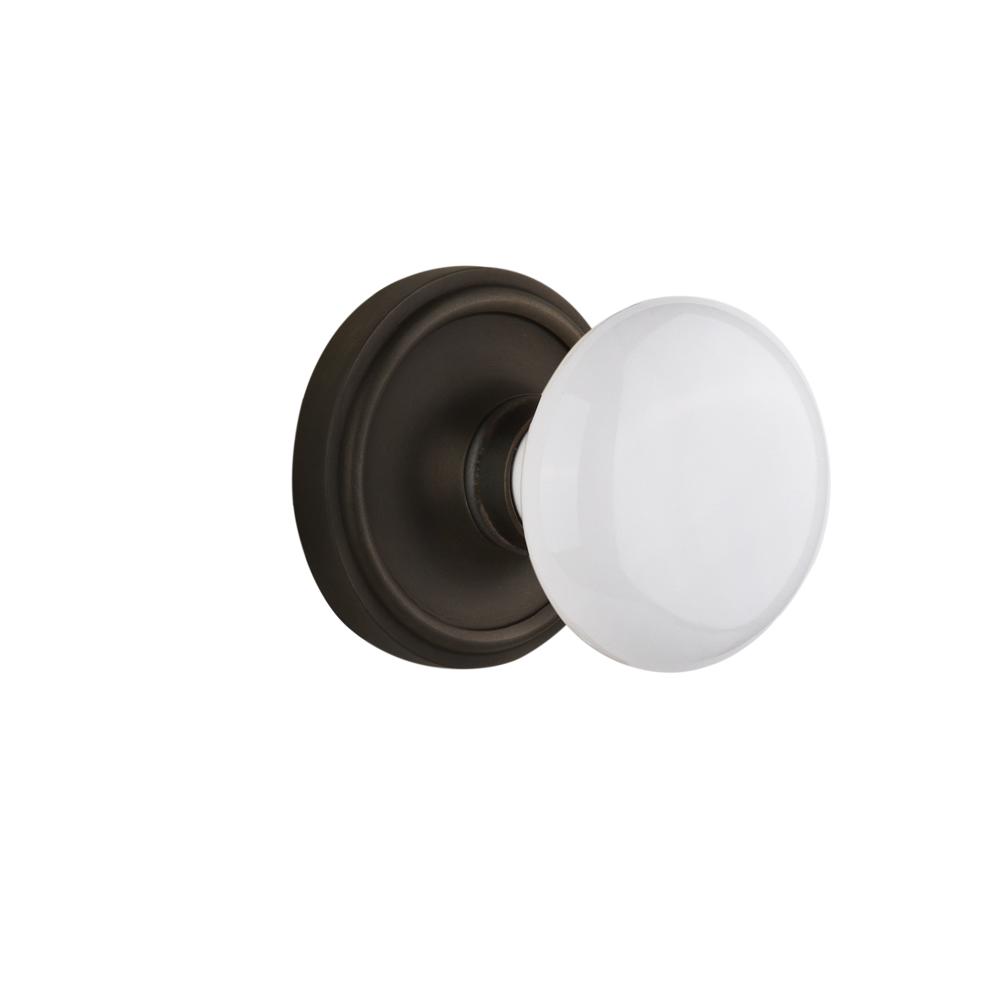 Nostalgic Warehouse CLAWHI Privacy Knob Classic Rosette with White Porcelain Knob in Oil